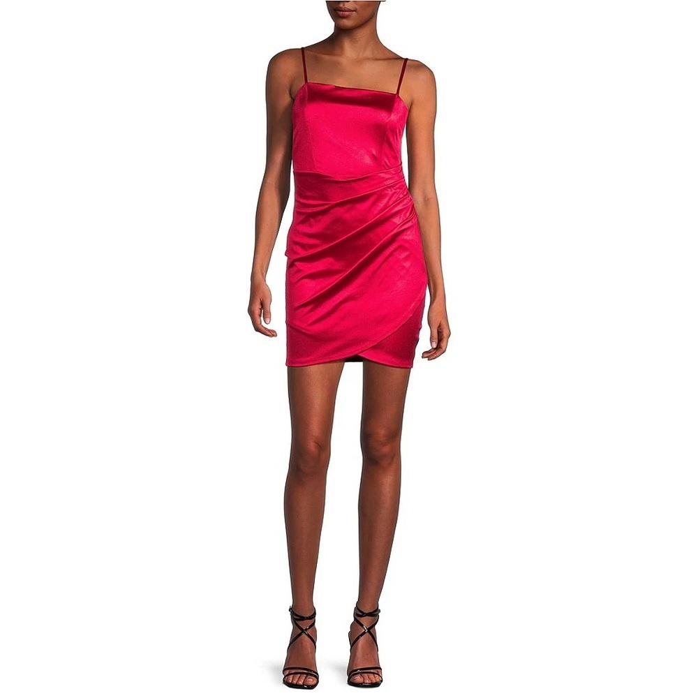 Honey and Rosie Square‎ Neck Faux Wrap Satin Dress Size Medium